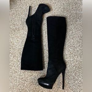 Brian Atwood black suede knee-high boots